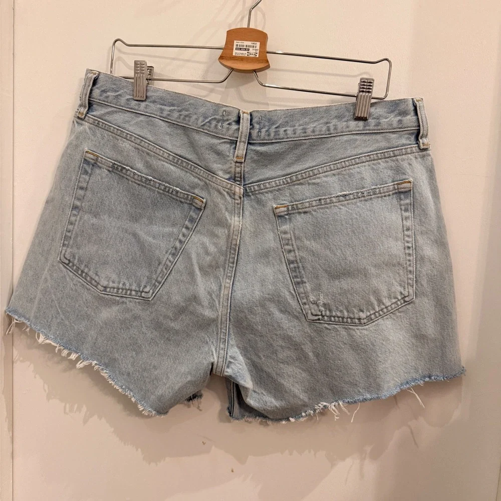 AGOLDE Parker Long Denim Shorts 32 Light Wash Coastal Distressed High Rise Boho